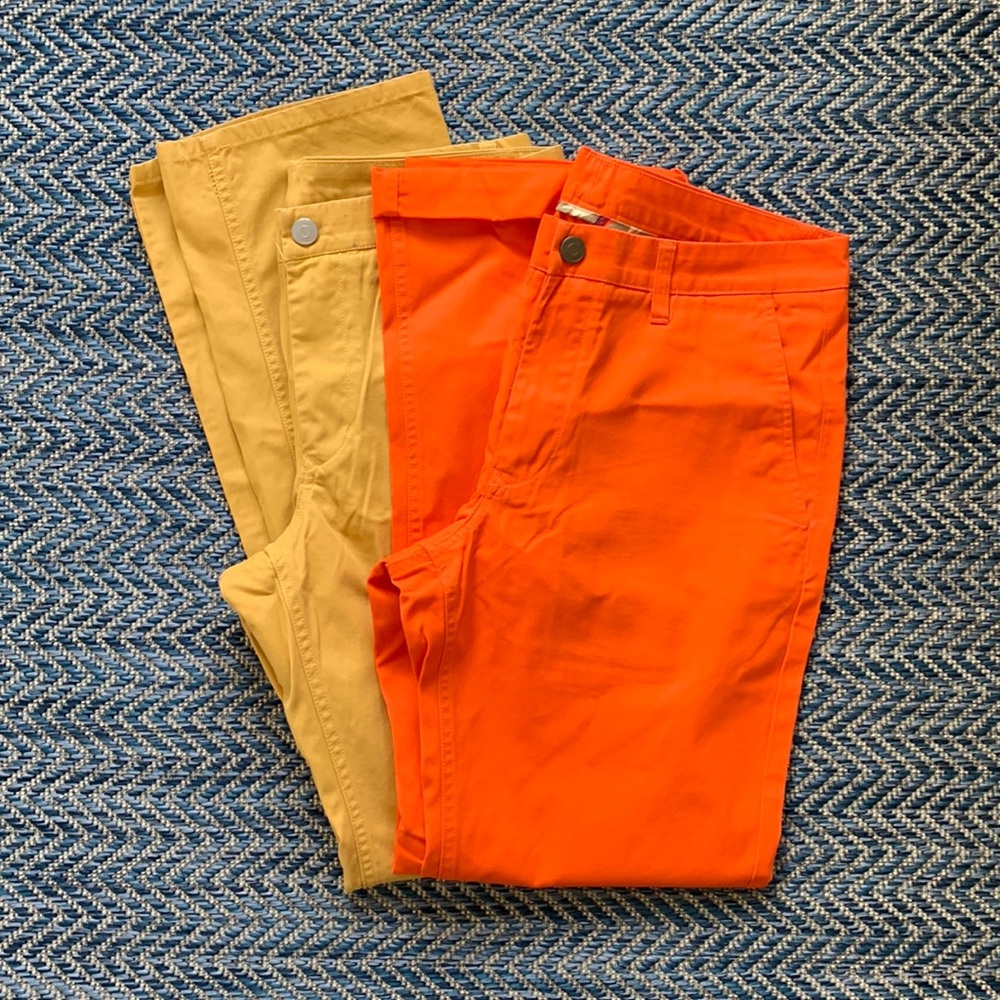 Bonobos washed chinos size 31/32 - two pairs, mustard and orange